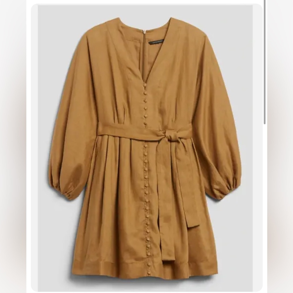Banana Republic Linen Balloon-Sleeve Mini Dress, Dry Mustard